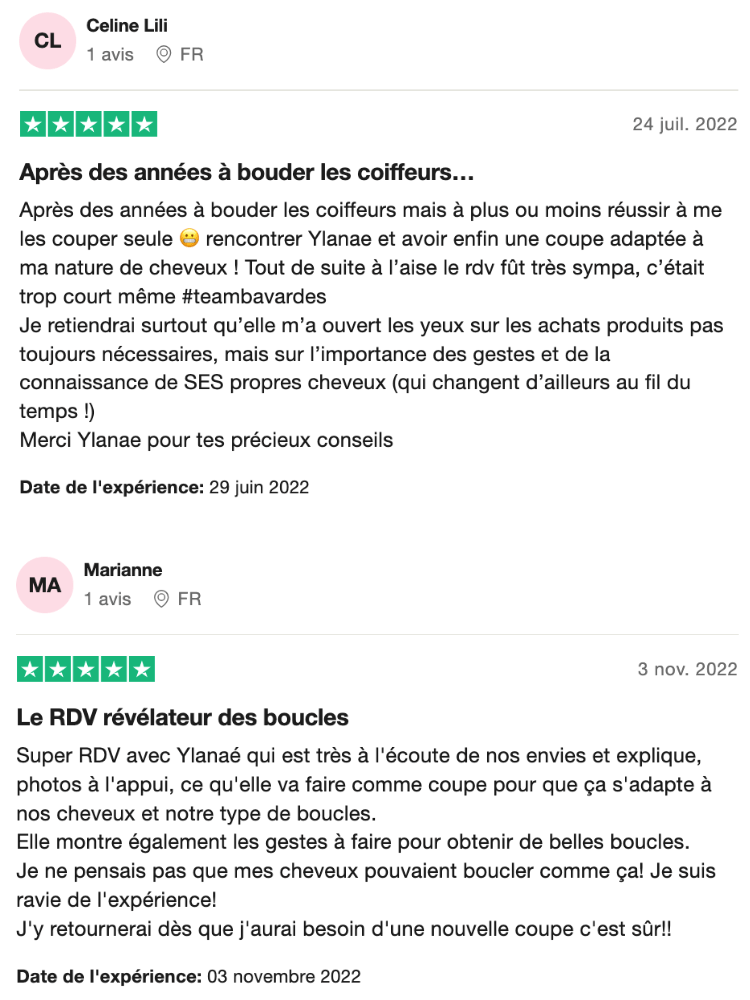 avis positifs anciennes clientes cheveux boucles