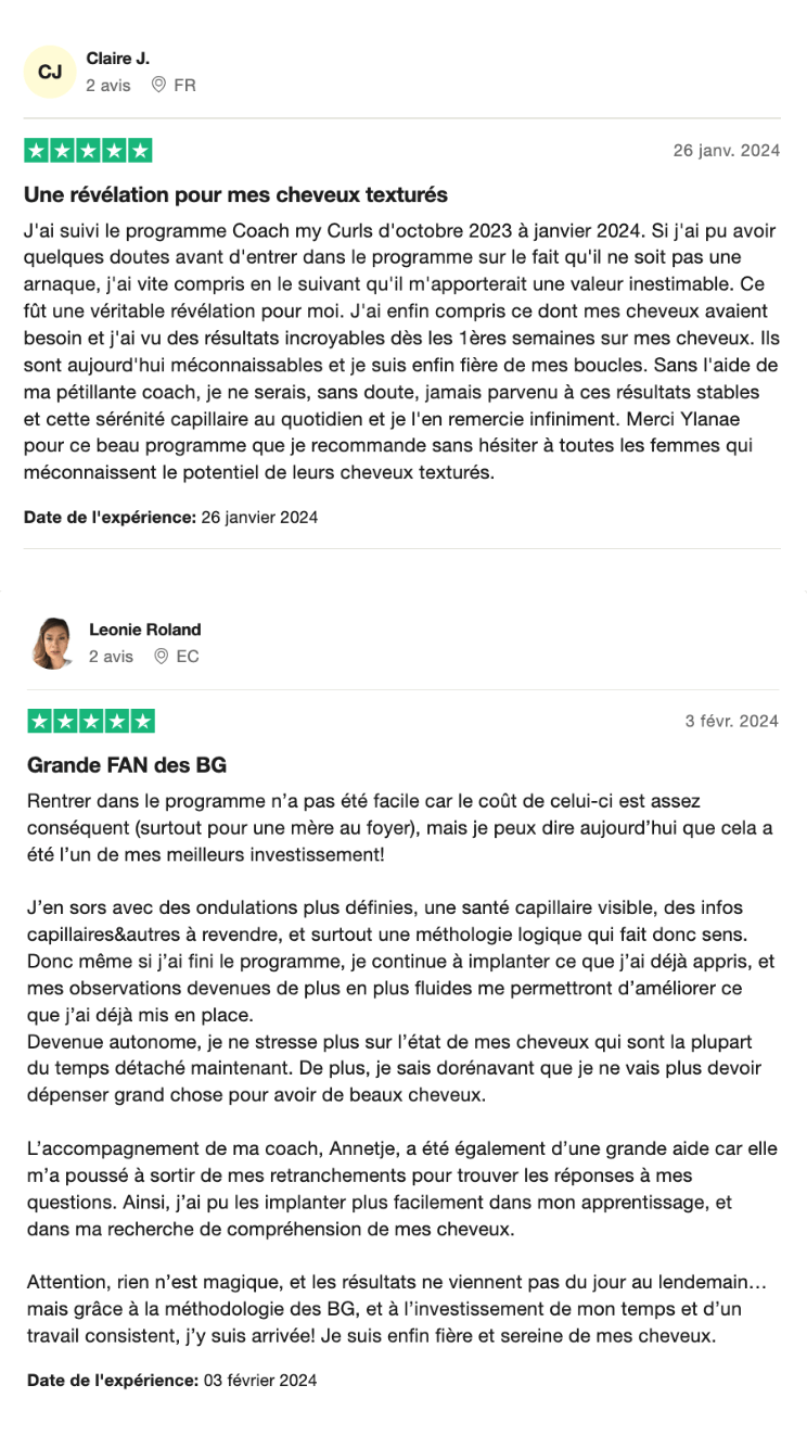 temoignages trustpilot clientes coach my curls