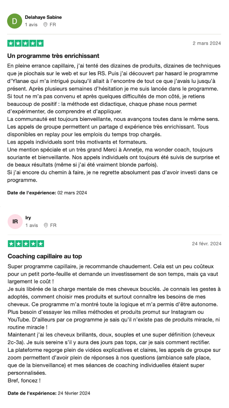 temoignages trustpilot clientes coach my curls