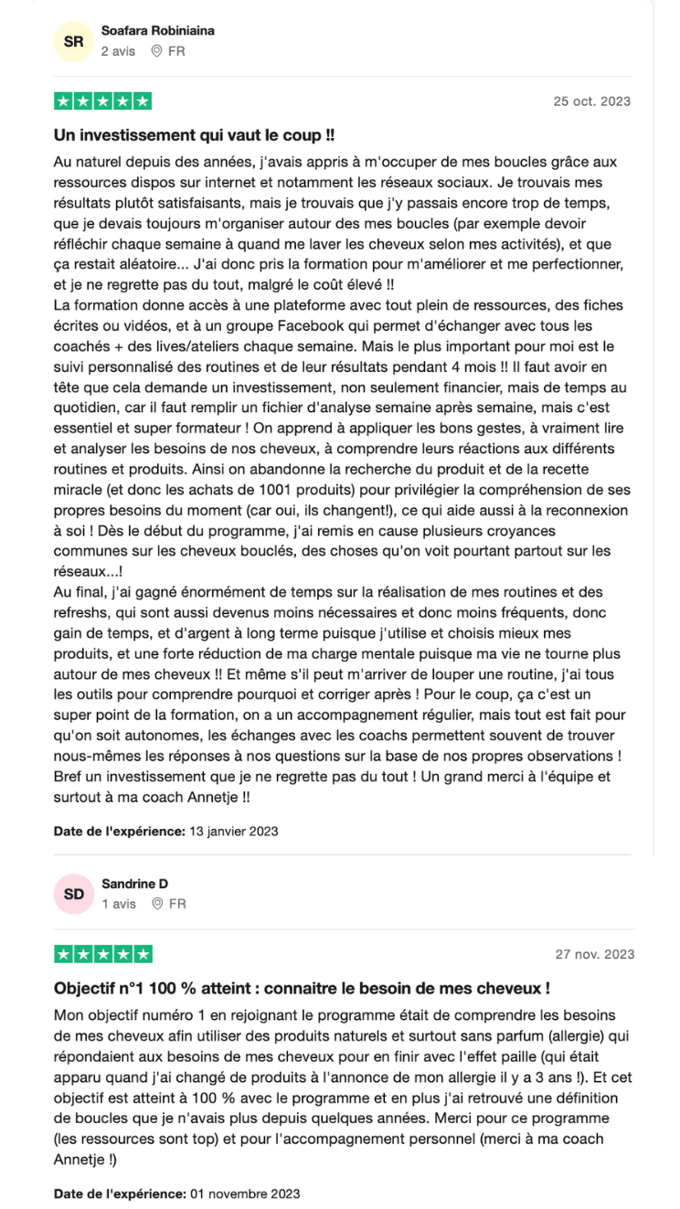 temoignages trustpilot clientes coach my curls